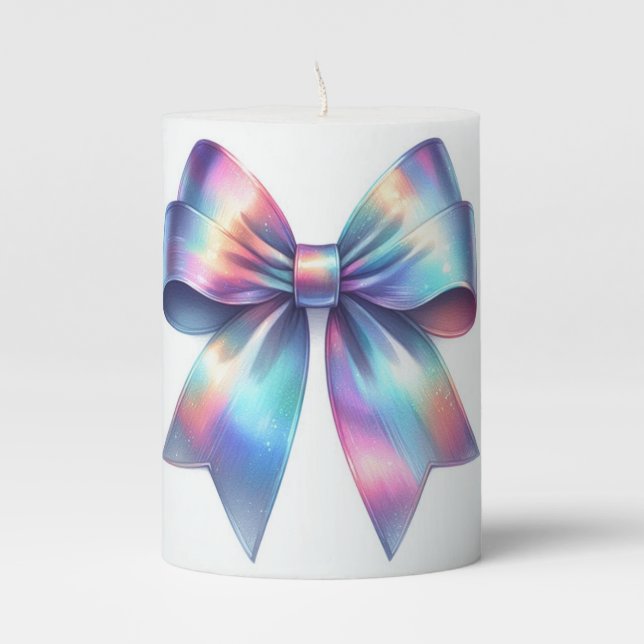 Watercolor Iridescent Bow Teardrop Candle (Front)