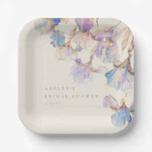 Watercolor Iris Bridal Shower Paper Plates