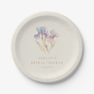 Watercolor Iris Bridal Shower Paper Plates