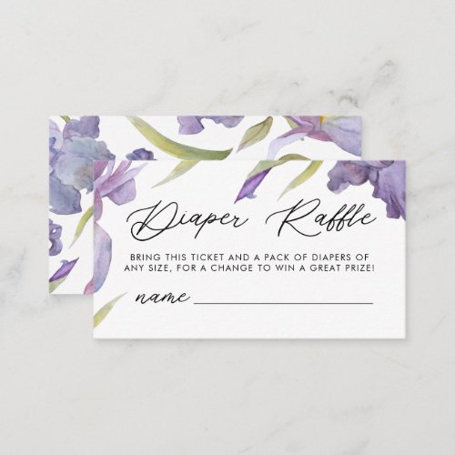 Watercolor Iris Floral Spring Baby Diaper Raffle Enclosure Card