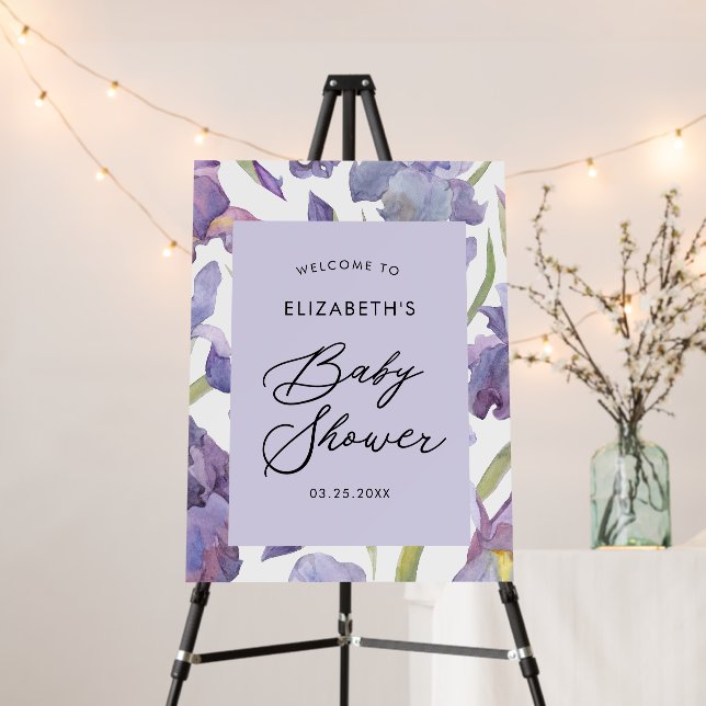 Watercolor Iris Floral Spring Garden Welcome Sign (In Situ (Stand))