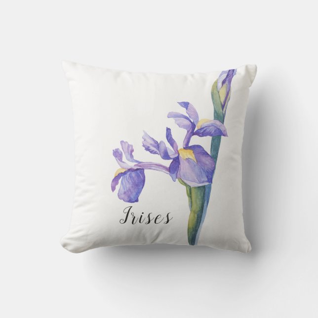 Watercolor Iris Floral Throw Pillow (Front)