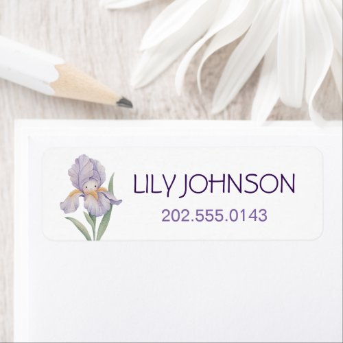 Watercolor Iris Flowers Kids School Name Labels