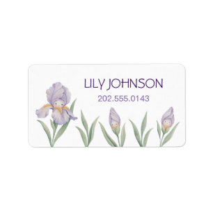Watercolor Iris Flowers Kids School Name Labels