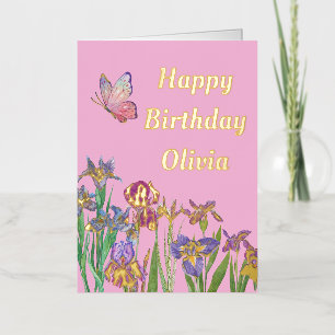 Watercolor iris foil birthday card