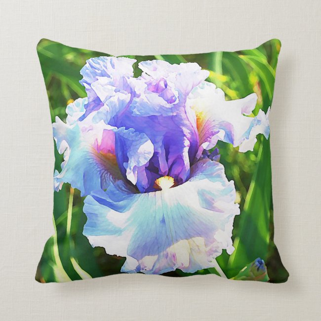 Watercolor Iris in Blue and Lavender Pillow