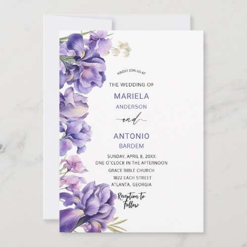 Watercolor Iris Lilac Floral Watercolor wedding  Invitation