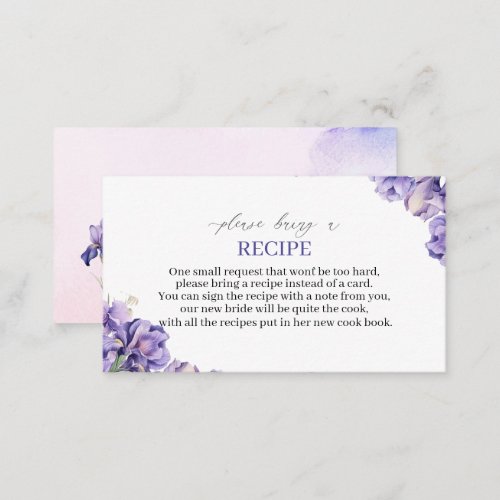 Watercolor Iris Lilac Flowers Recipe card bridal s