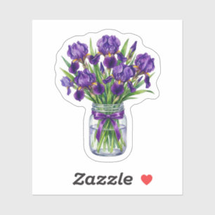 Watercolor Iris Mason Jar Purple Floral Sticker