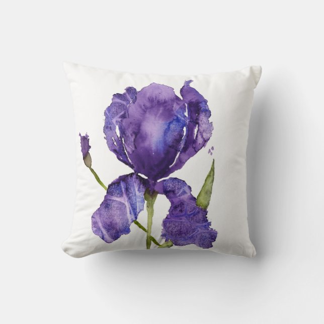 Watercolor Iris Throw Pillos Pillow (Front)