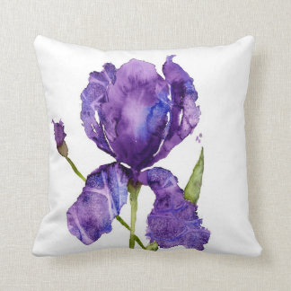Watercolor Iris Throw Pillos Throw Pillow