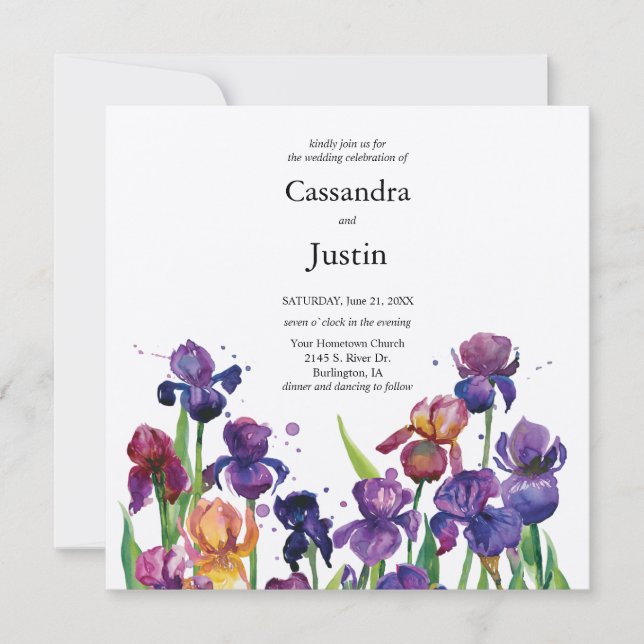 Watercolor Iris Wedding Invitation (Front)