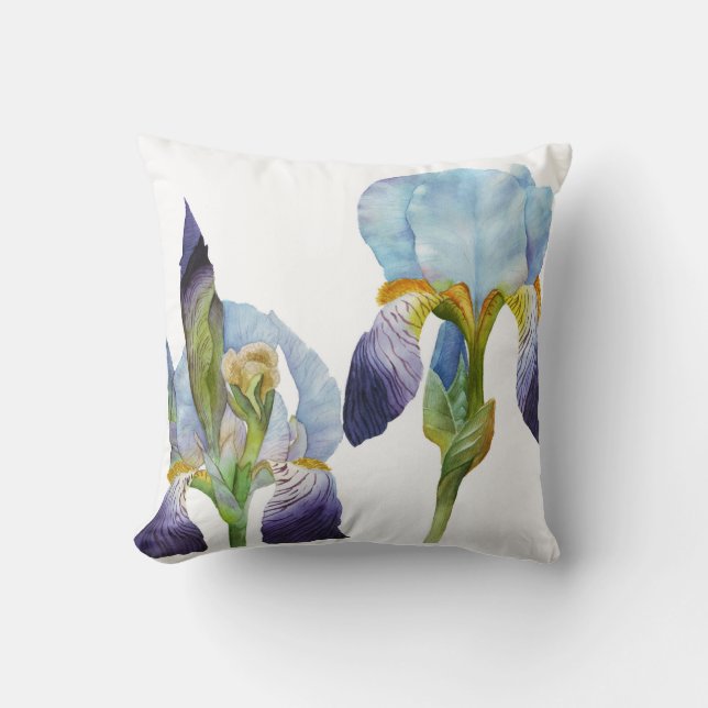 Watercolor Irises Throw Pillow (Front)