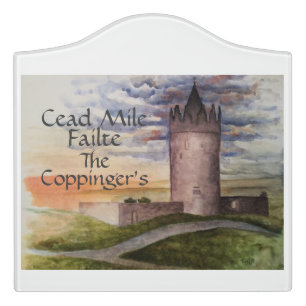 Watercolor Irish Castle Family Name Door Sign