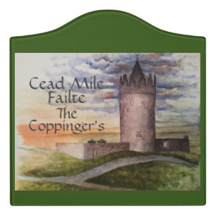 Watercolor Irish Castle Family Name Door Sign