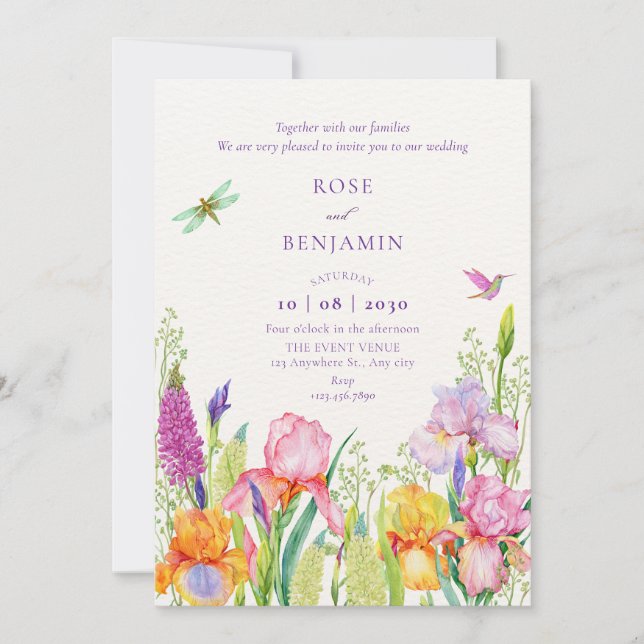 Watercolor irish flowers wedding  invitation (Front)