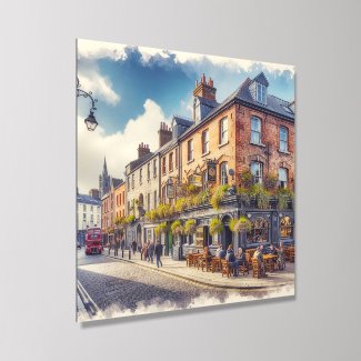 Watercolor Irish Pub Dublin Ireland Photo Tile