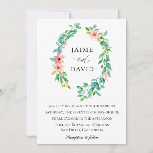 Watercolor Island Botanical Wreath Wedding Invitation