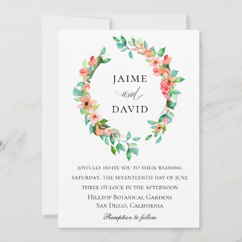 Watercolor Island Botanical Wreath Wedding Invitation