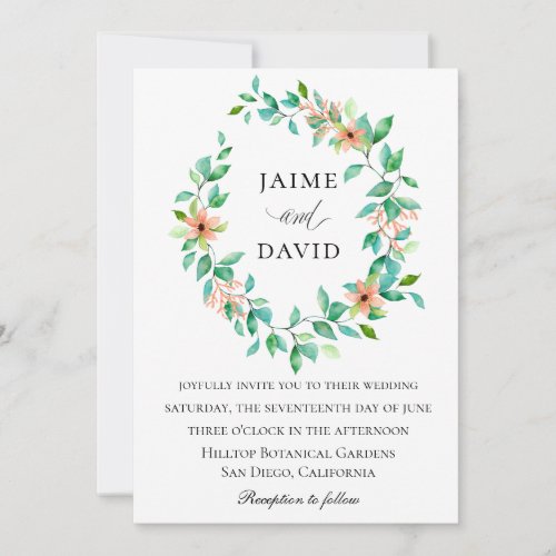 Watercolor Island Botanical Wreath Wedding Invitation