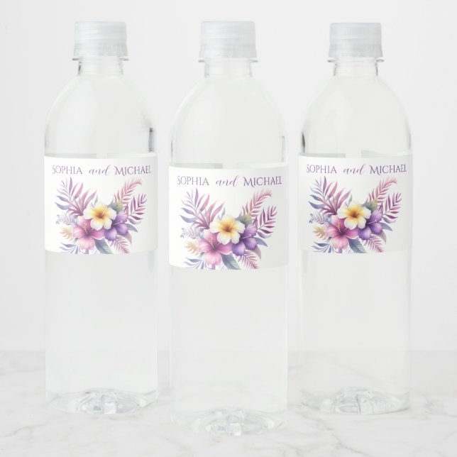 Watercolor Island Romance-Wedding  Water Bottle Label (Bottles)