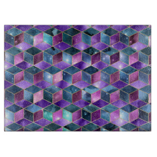 Watercolor Isometric with Gold and Marble Galaxy Cutting Board