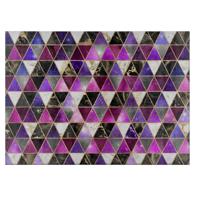 Watercolor Isometric with Gold and Marble Galaxy Cutting Board (Front)