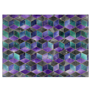 Watercolor Isometric with Gold and Marble Galaxy Cutting Board