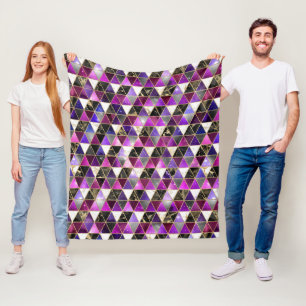 Watercolor Isometric with Gold and Marble Galaxy Fleece Blanket