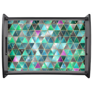 Watercolor Isometric with Gold and Marble Galaxy Serving Tray