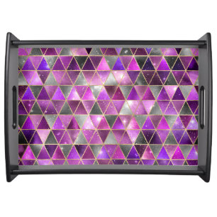 Watercolor Isometric with Gold and Marble Galaxy Serving Tray