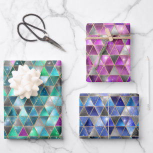 Watercolor Isometric with Gold and Marble Galaxy Wrapping Paper Sheets