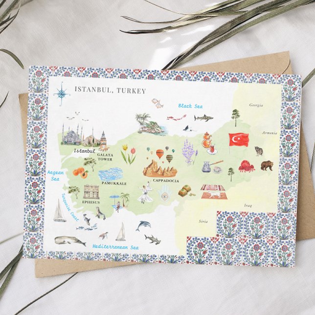 Watercolor Istanbul, Turkey Map Invitation (Creator Uploaded)