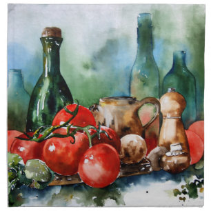 Watercolor Italian Cuisine Cloth Napkin