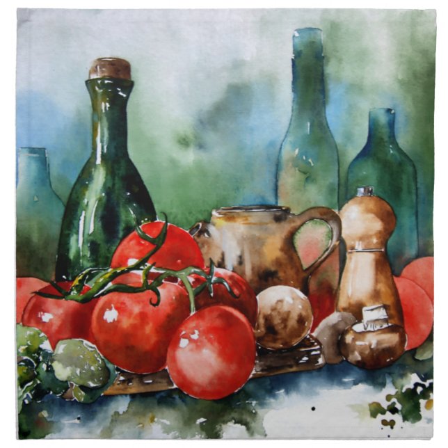 Watercolor Italian Cuisine Cloth Napkin (Front)