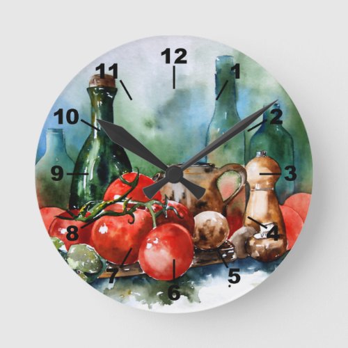 Watercolor Italian Cuisine Wall Clock