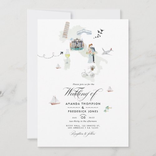 Watercolor Italian Destination Wedding Photo Invitation