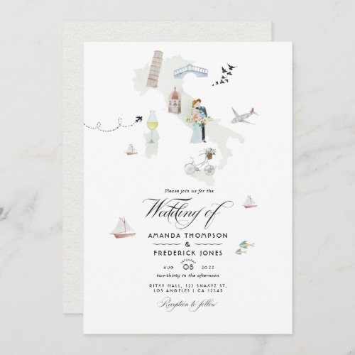 Watercolor Italian Destination Wedding Photo Invitation