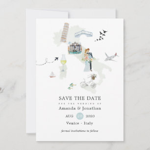 Watercolor Italian Destination Wedding Save The Date
