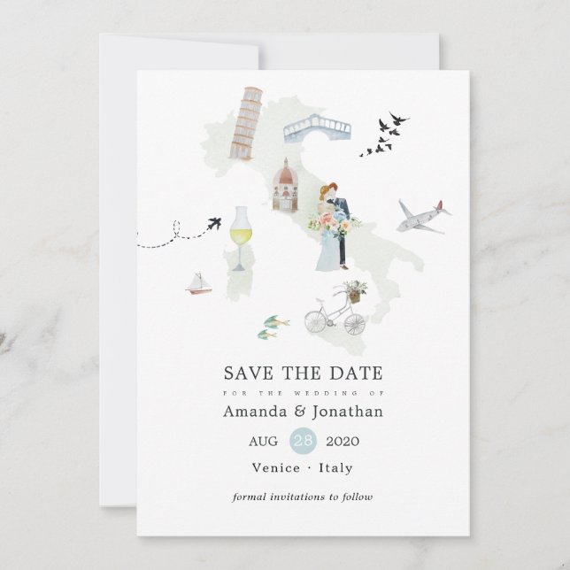 Watercolor Italian Destination Wedding Save The Date (Front)