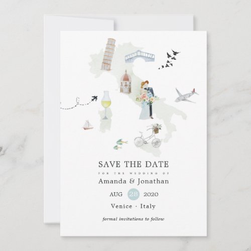 Watercolor Italian Destination Wedding Save The Date