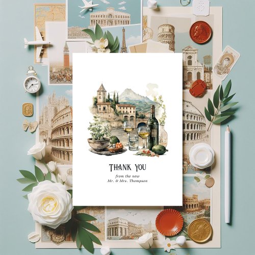 Watercolor Italian Destination Wedding Thank You Card