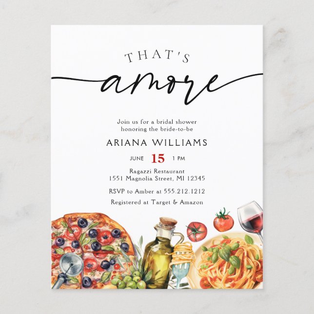 Watercolor Italian Dish That's Amore Bridal Shower Flyer (Front)