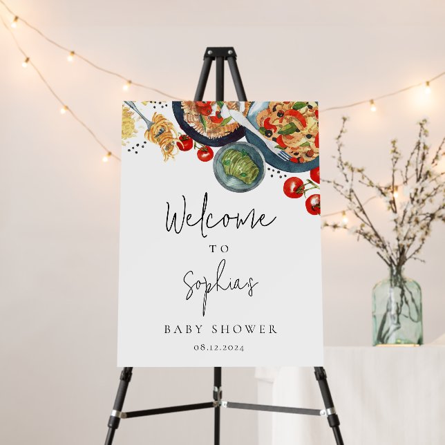 Watercolor Italian Food Baby Shower Welcome Sign (In Situ (Stand))