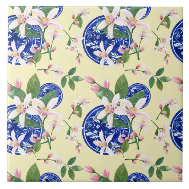 Watercolor Italian Lemon Pattern Tile  (Front)