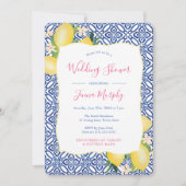 Watercolor Italian Lemons Blue Tile Wedding Shower Invitation (Front)