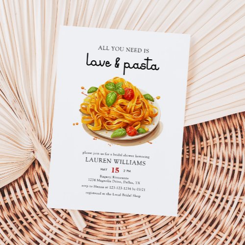 Watercolor Italian Love And Pasta Bridal Shower Invitation