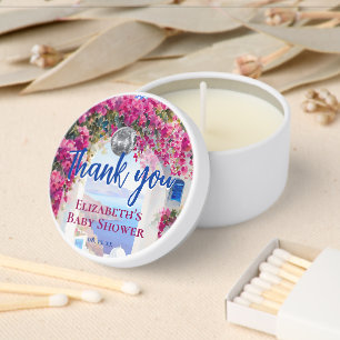 Watercolor Italian Pink Flowers Blue Tiles Party Mini Candle Favors