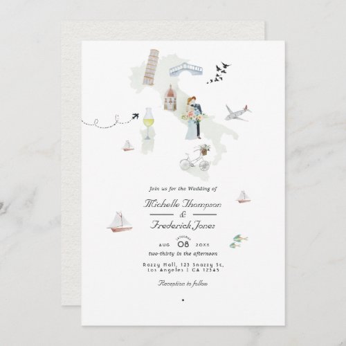 Watercolor Italian QR Code Destination Wedding Invitation