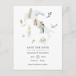 Watercolor Italy Destination Wedding Save the Date Announcement Postcard